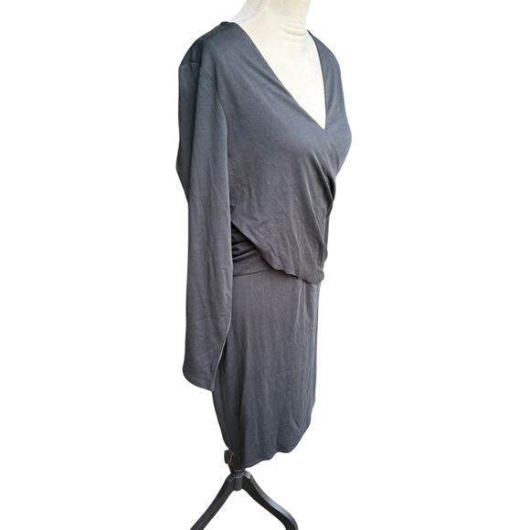 Sundance Black Long Sleeve Faux Twist Cross Wrap Knit Knee Length Dress - Large - Picture 3 of 8